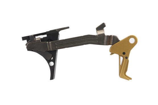CMC Triggers Drop-In Glock 43 trigger features a flat bow for enhanced trigger feel and an eye-catching gold trigger.